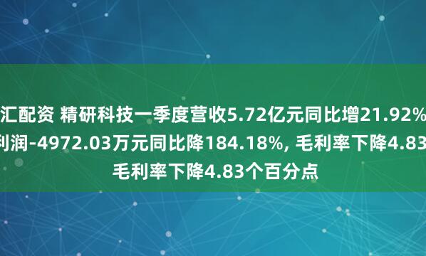 汇配资 精研科技一季度营收5.72亿元同比增21.92%, 归母净利润-4972.03万元同比降184.18%, 毛利率下降4.83个百分点